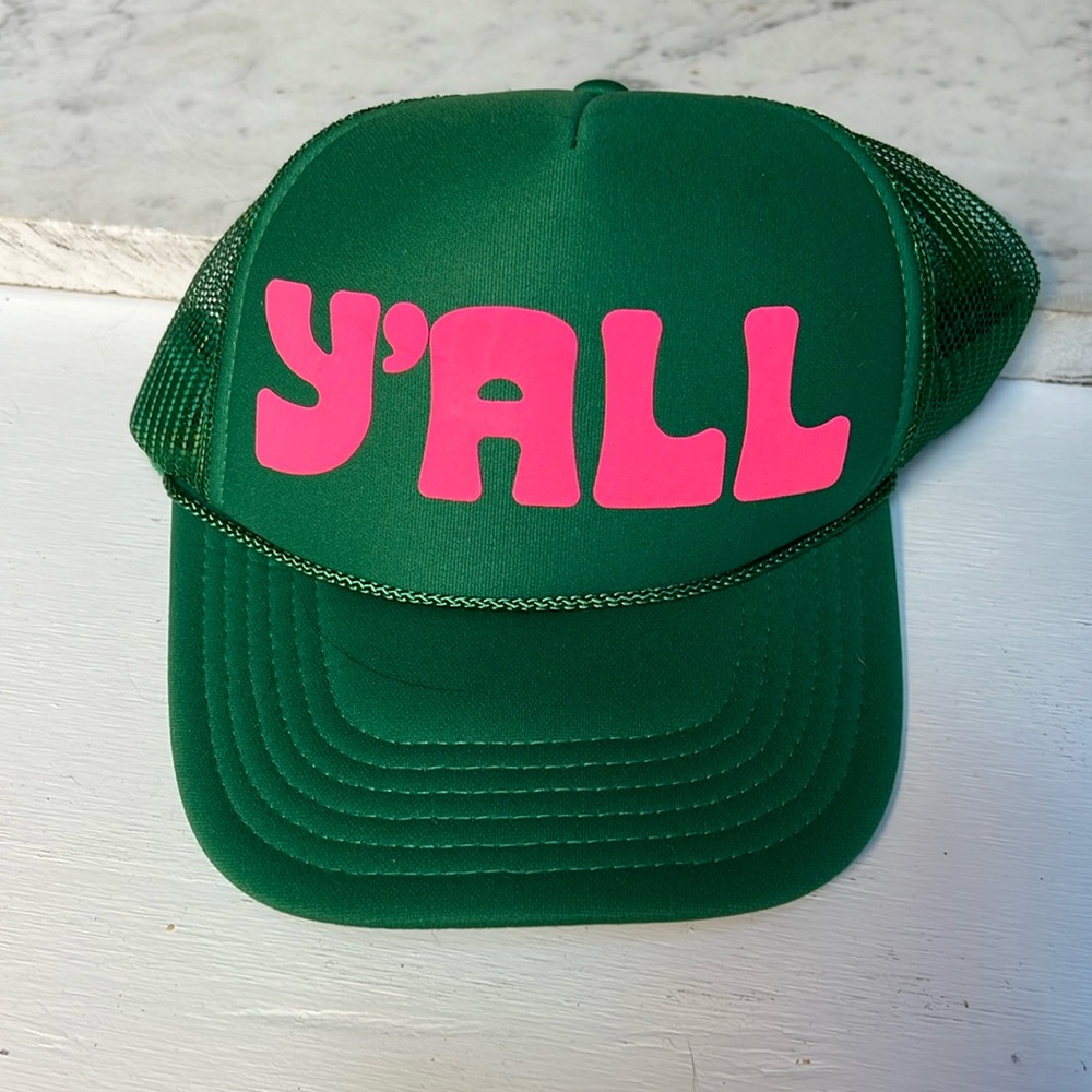 Y’all trucker hat - Ascot + Hart green and hot pink